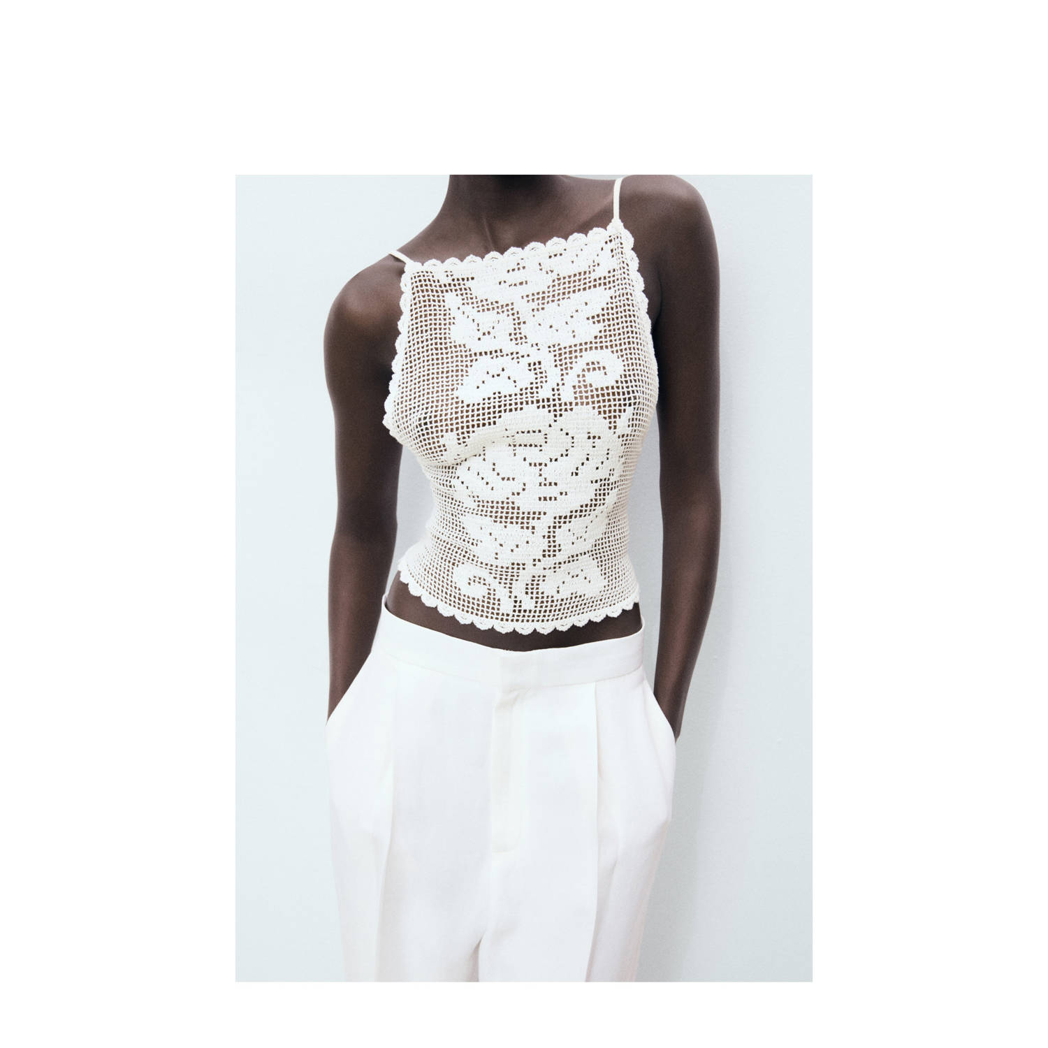 Mango top ecru crochet