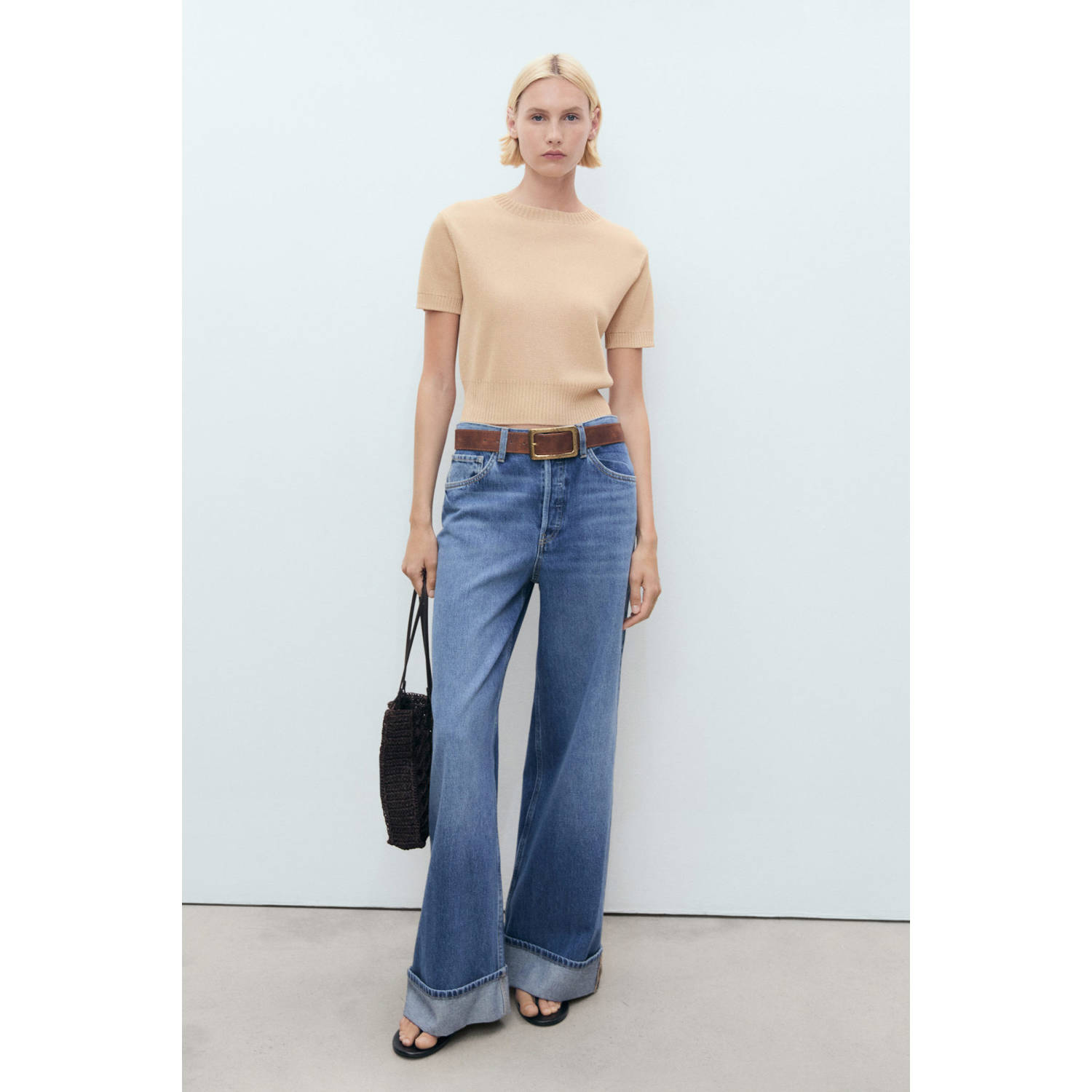 Mango top beige gebreid