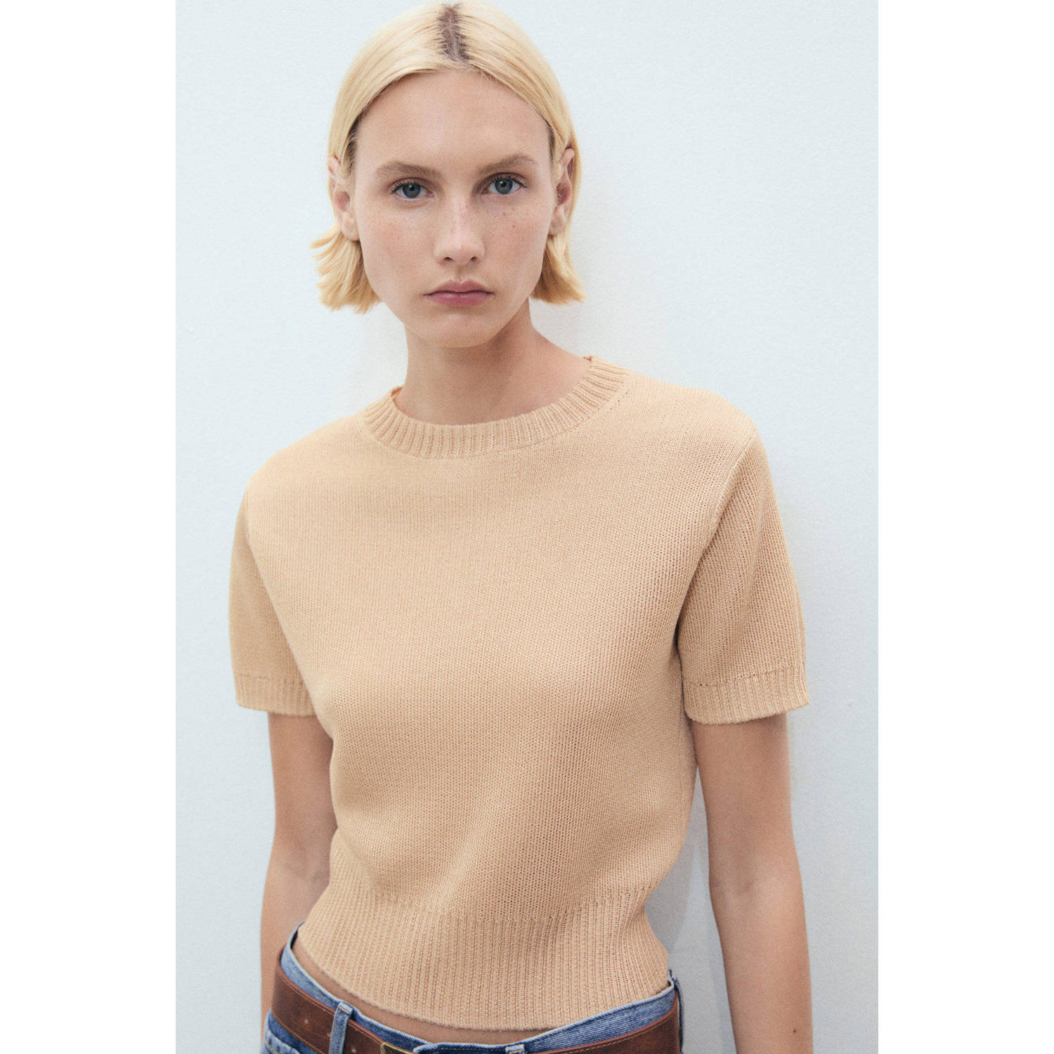 Mango top beige gebreid