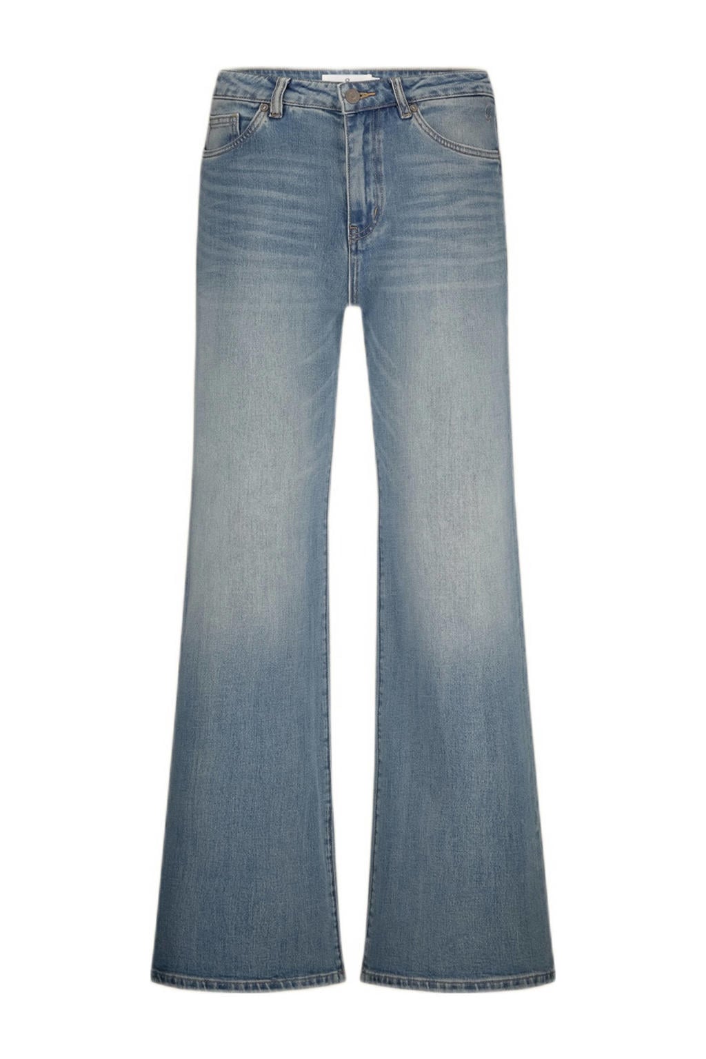 Light blue denim dames Circle of Trust high waist wide leg jeans van denim met rits- en knoopsluiting en effen