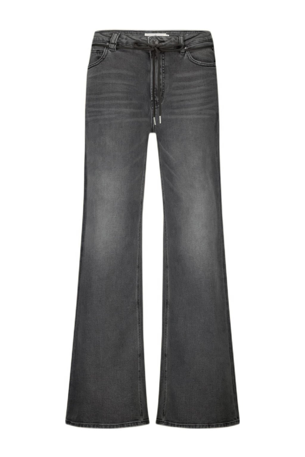 Black denim dames Circle of Trust high waist wide leg jeans black van denim met rits- en knoopsluiting en effen