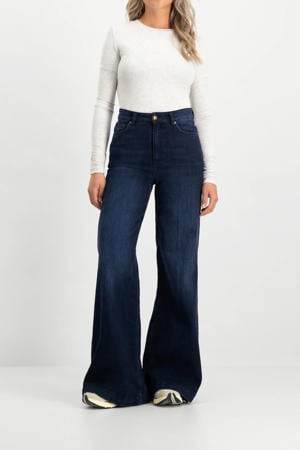 high waist wide leg jeans dark blue denim