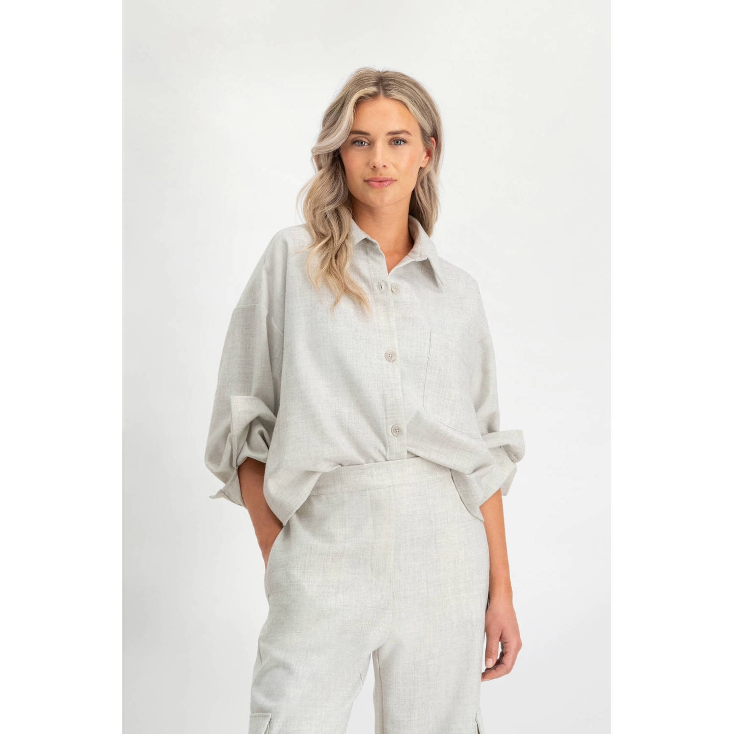 Circle of Trust regular waist casual broek grijs melange