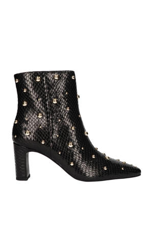 enkellaarzen met slangenprint en studs zwart