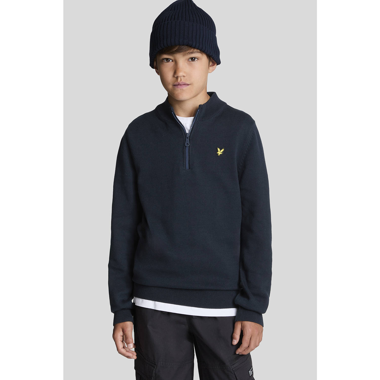 Lyle & Scott trui donkerblauw fijn gebreid