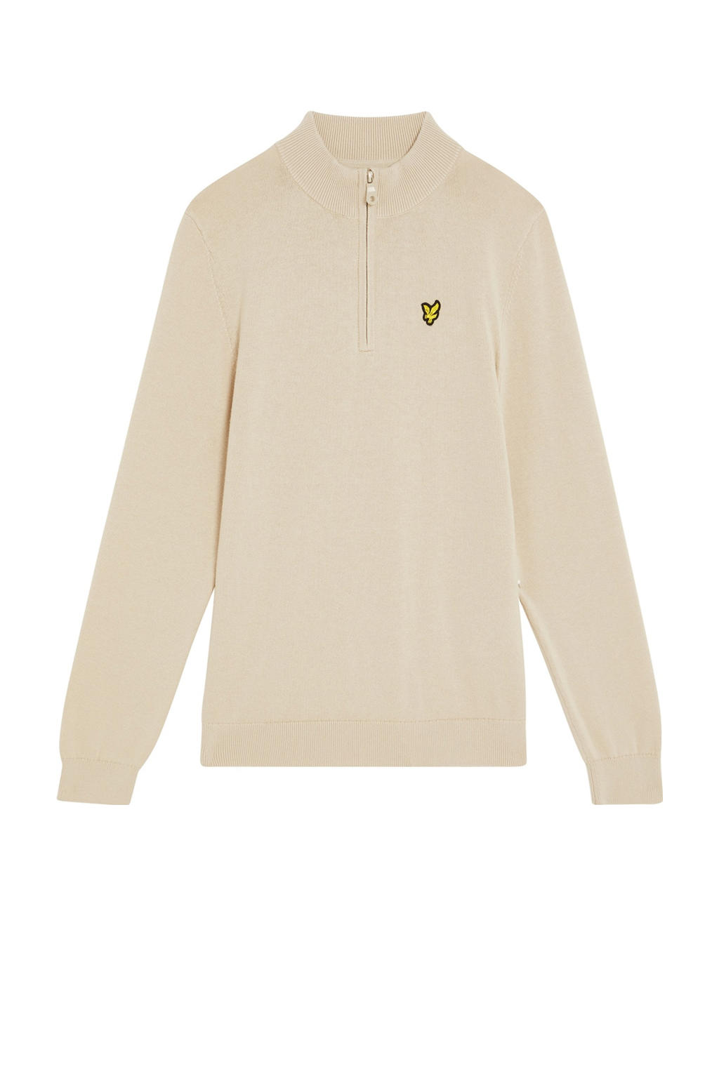 Ecru jongens Lyle & Scott trui fijn gebreid van katoen met effen, lange mouwen, schipperskraag en halve rits