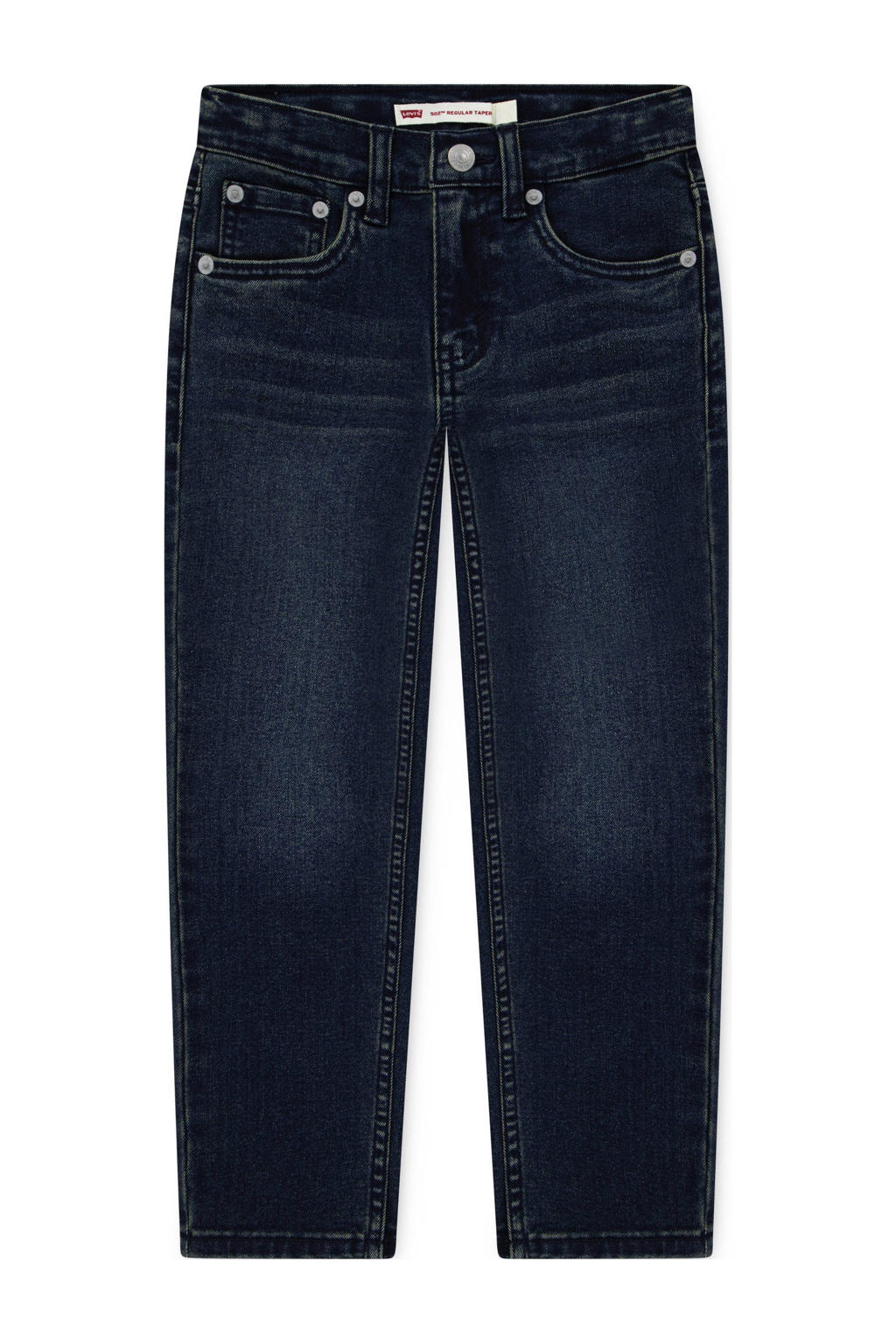 Dark blue denim jongens Levi's straight leg regular waist tapered jeans dark blue van denim met rits- en knoopsluiting en effen