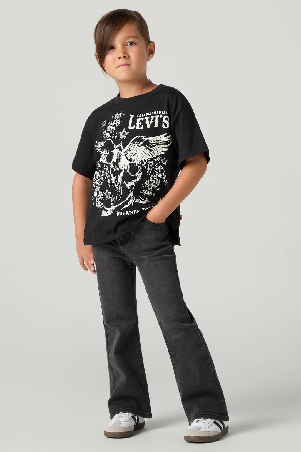 Grey denim meisjes Levi's high waist flared jeans van denim met rits- en knoopsluiting