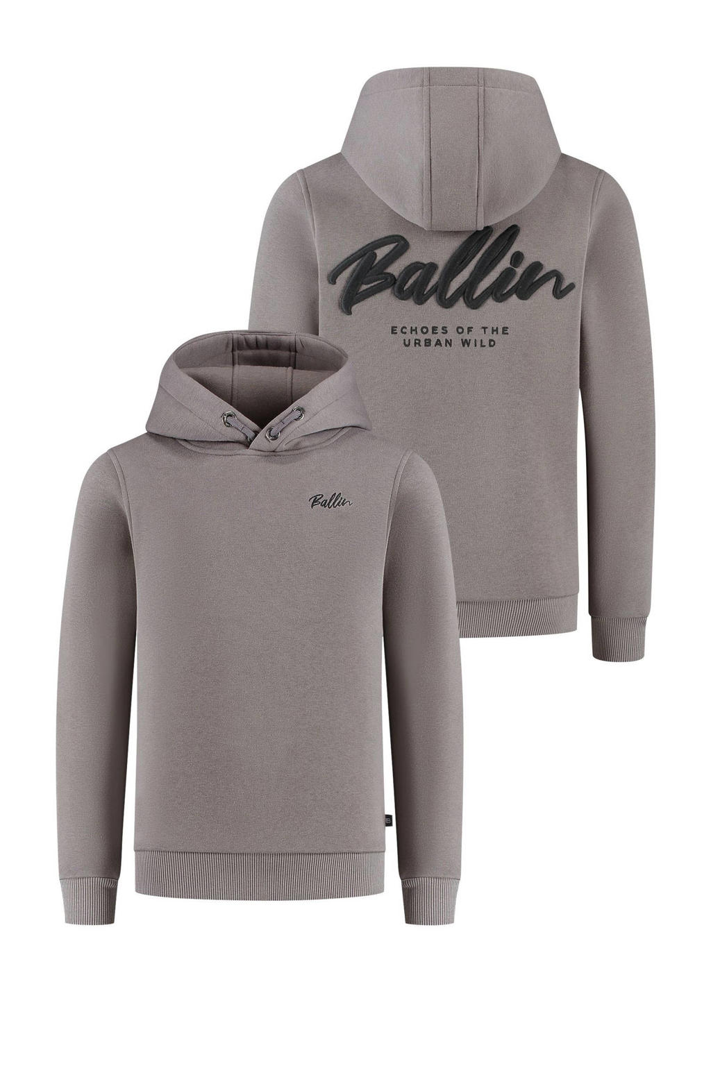 Grijze jongens Ballin hoodie van sweat materiaal met backprint, lange mouwen en capuchon