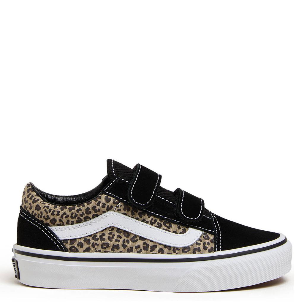Zwarte jongens en meisjes VANS Old Skool V sneakers van canvas-suède/voering: textiel/voetbed: eva met klittenband en panterprint