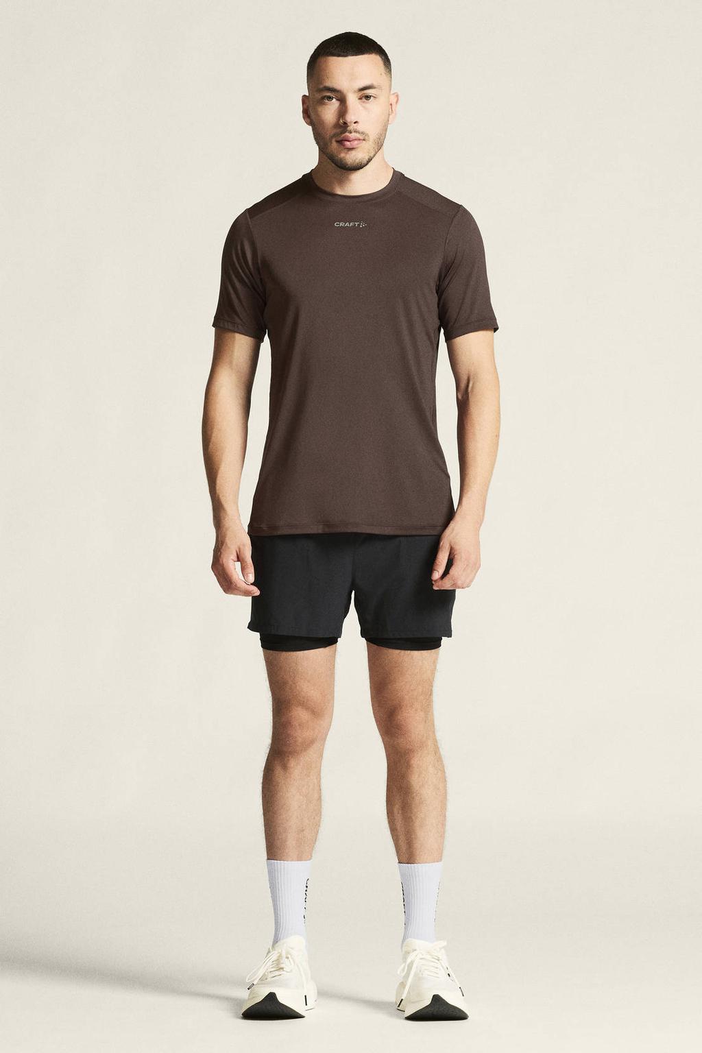 Bruine heren Craft sportshirt Adv Essence van polyester met korte mouwen en ronde hals