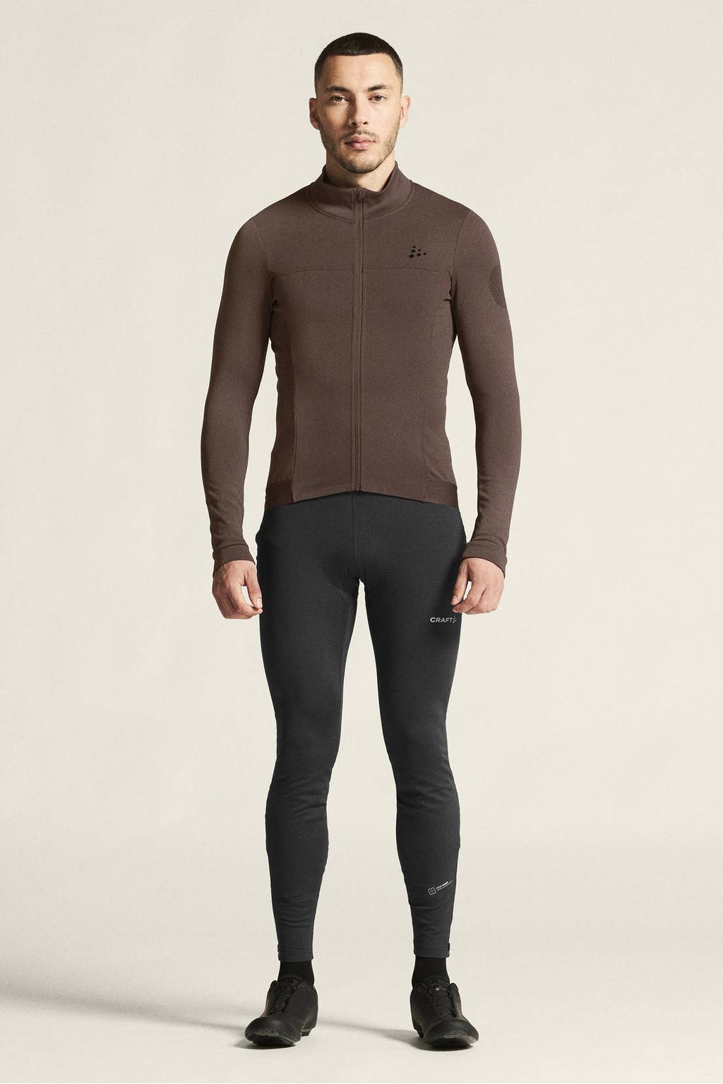 Donkerblauwe heren Craft fietsshirt van polyester met lange mouwen en opstaande kraag