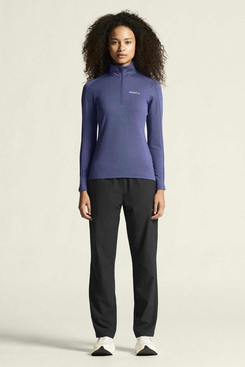 Paarse dames Craft skipully Core Gain van polyester met effen, lange mouwen, opstaande kraag en halve rits