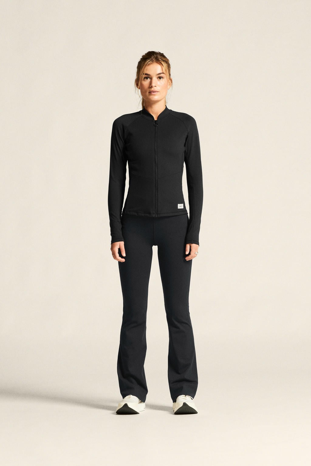 Zwarte dames Craft sportvest Collective van polyester met effen, lange mouwen, ronde hals en ritssluiting