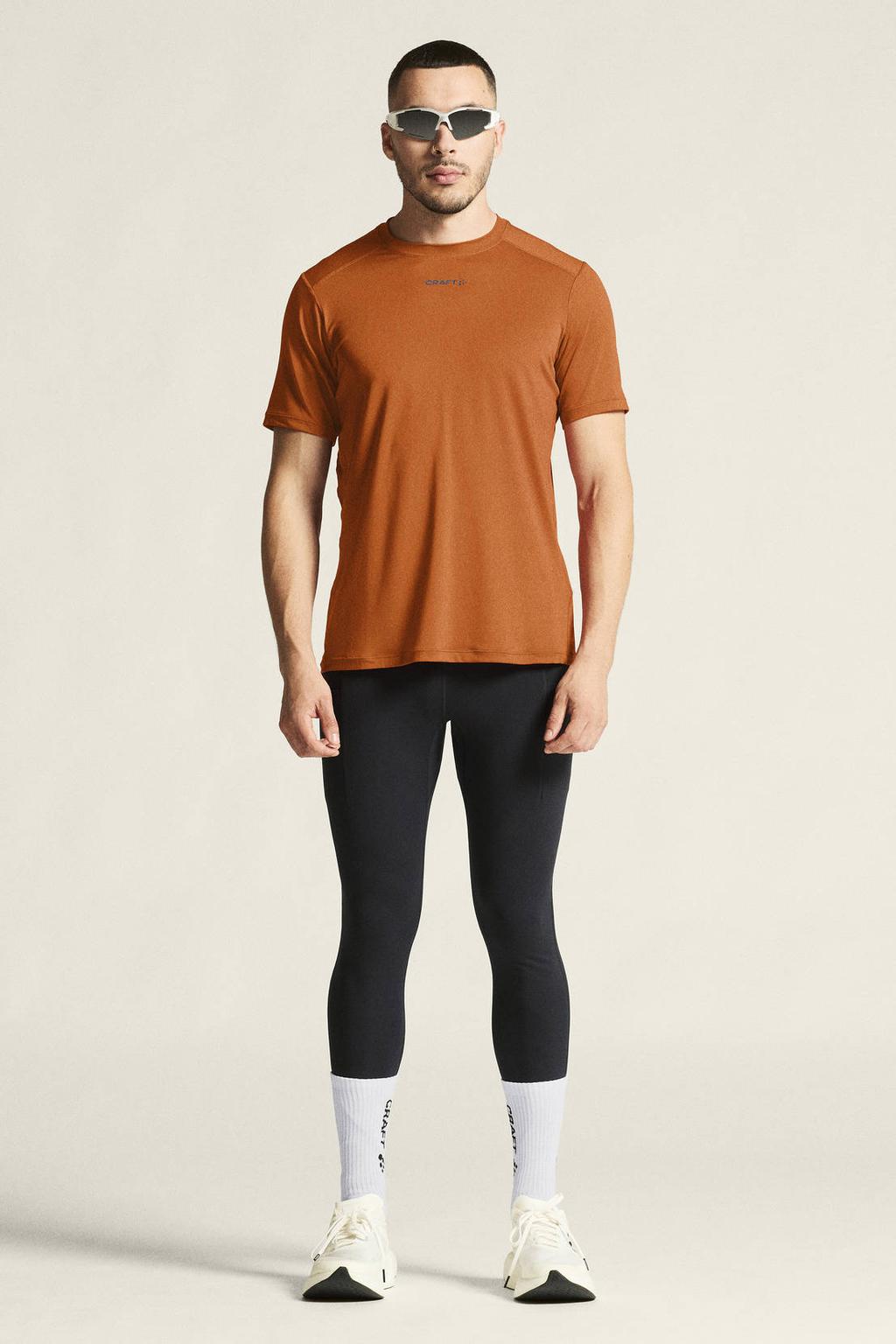 Oranje heren Craft sportshirt Adv Essence van polyester met korte mouwen en ronde hals
