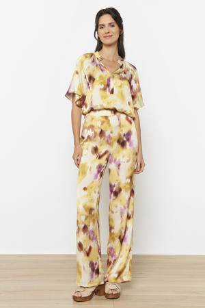 wide leg high waist broek lichtgeel