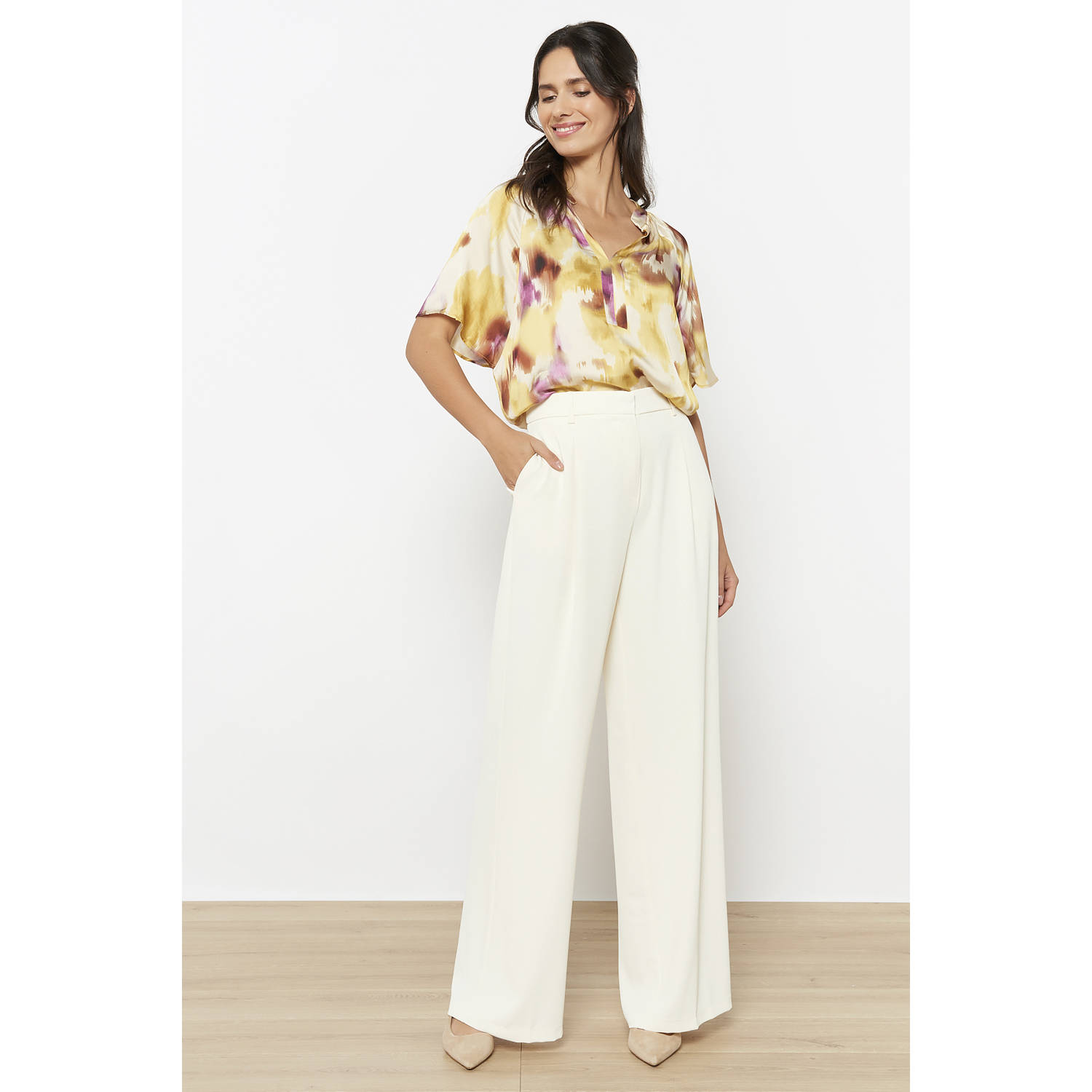 LOLALIZA wide leg regular waist pantalon ecru
