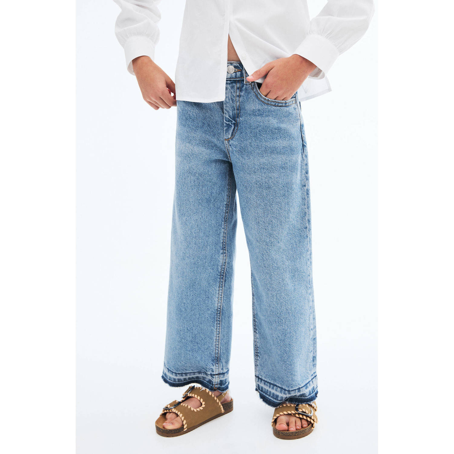 Mango Kids wide leg jeans medium blue denim