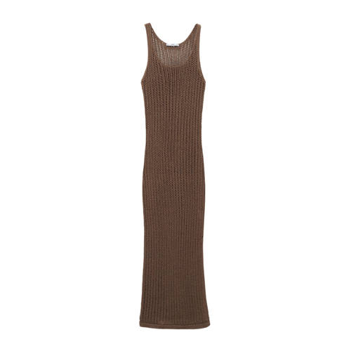 Mango maxi jurk gehaakt bruin afbeelding
