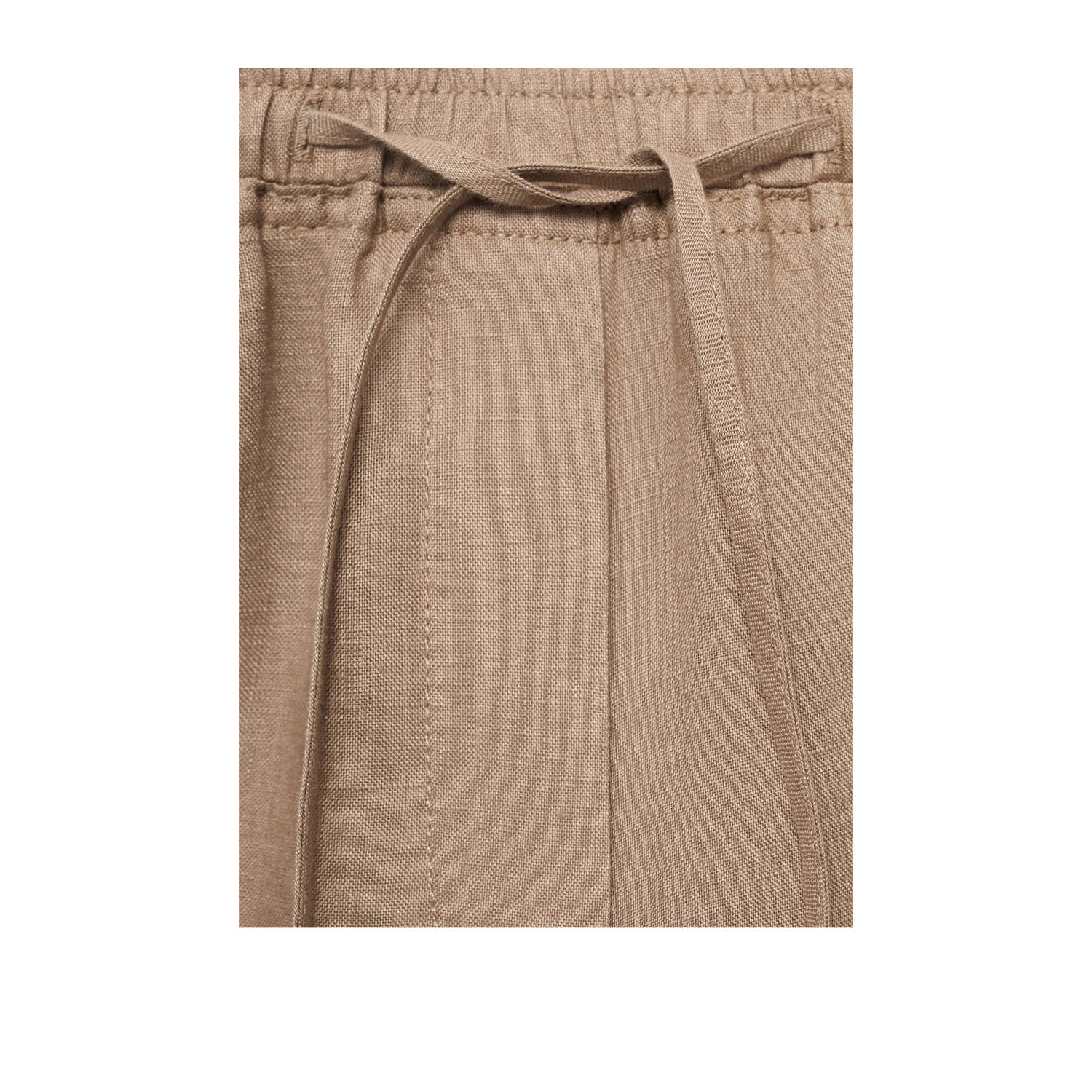 Mango linnen straight regular waist broek lichtbruin
