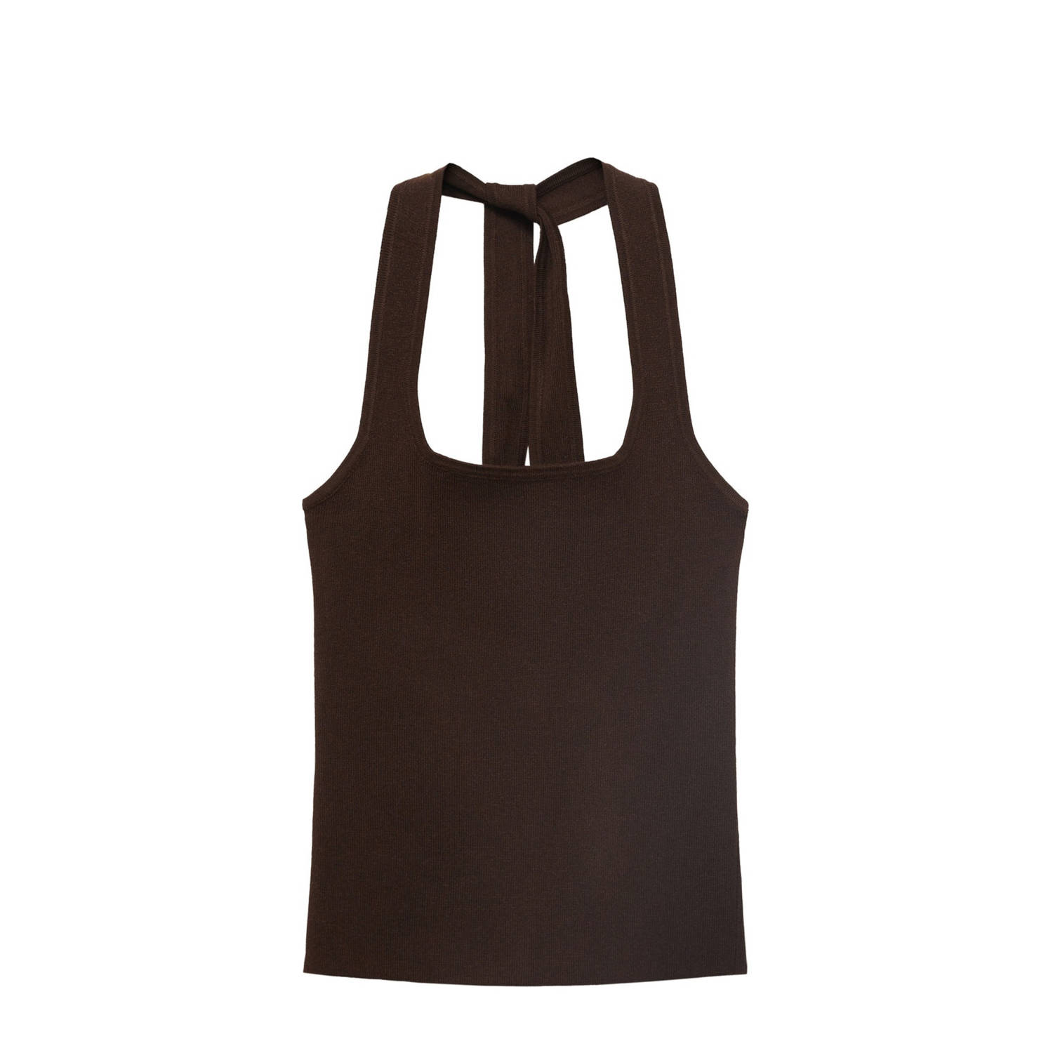 Mango top donkerbruin rib gebreid