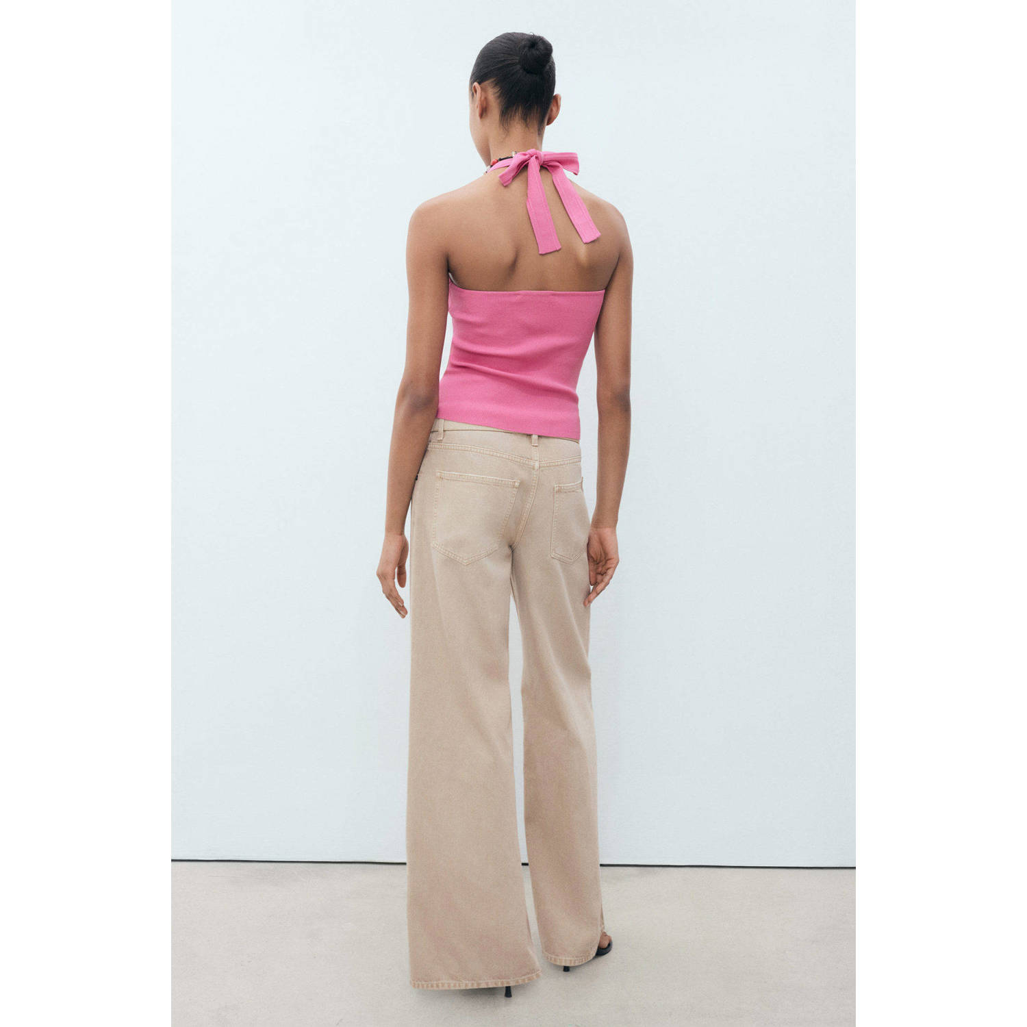 Mango top roze rib gebreid