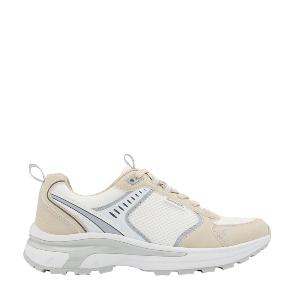 Beige en witte dames Bench sneakers van textiel en imitatieleer met elastische veters