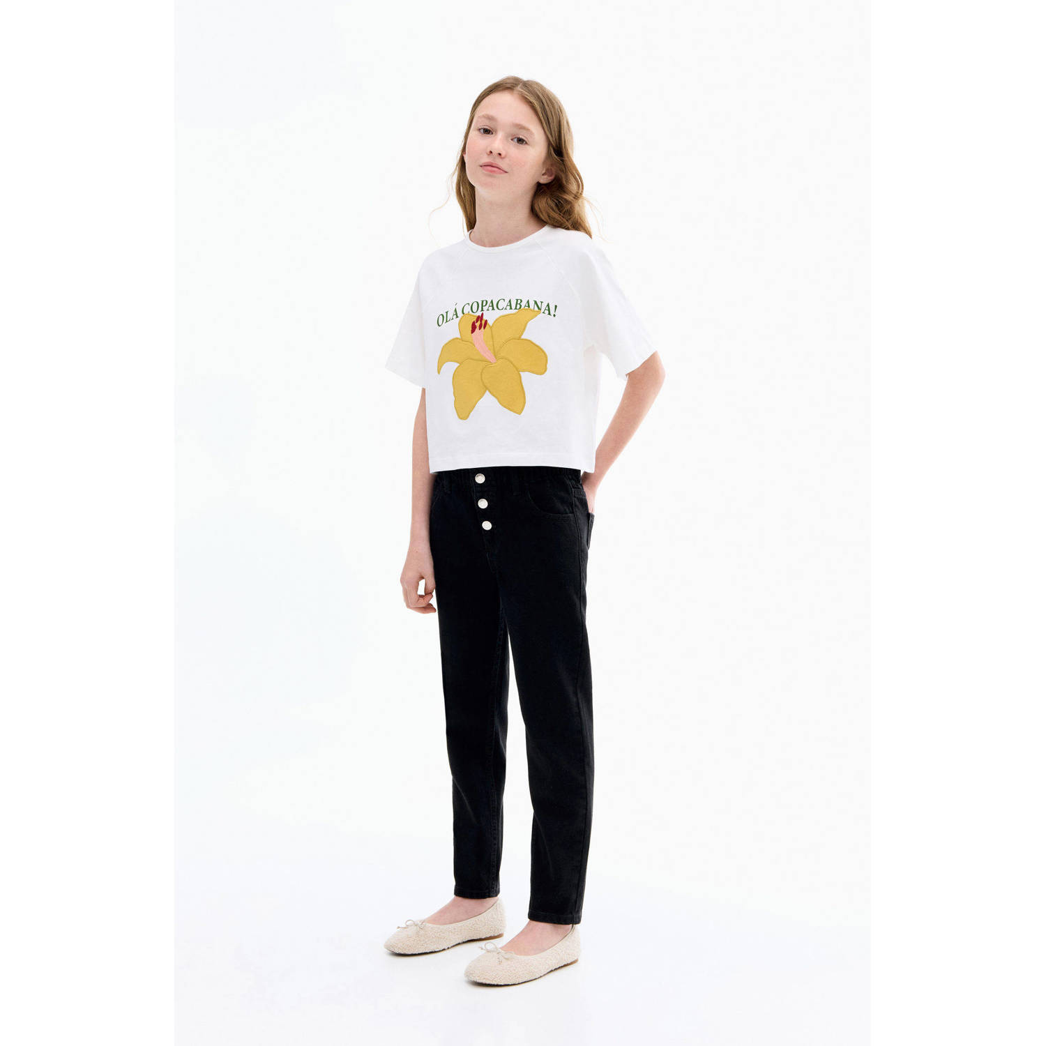 Mango Kids high waist regular fit jeans black denim