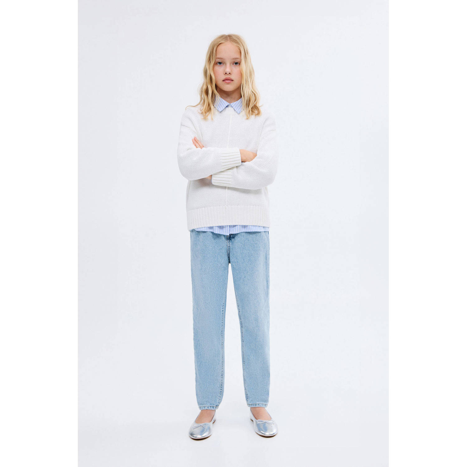 Mango Kids high waist regular fit jeans light blue denim