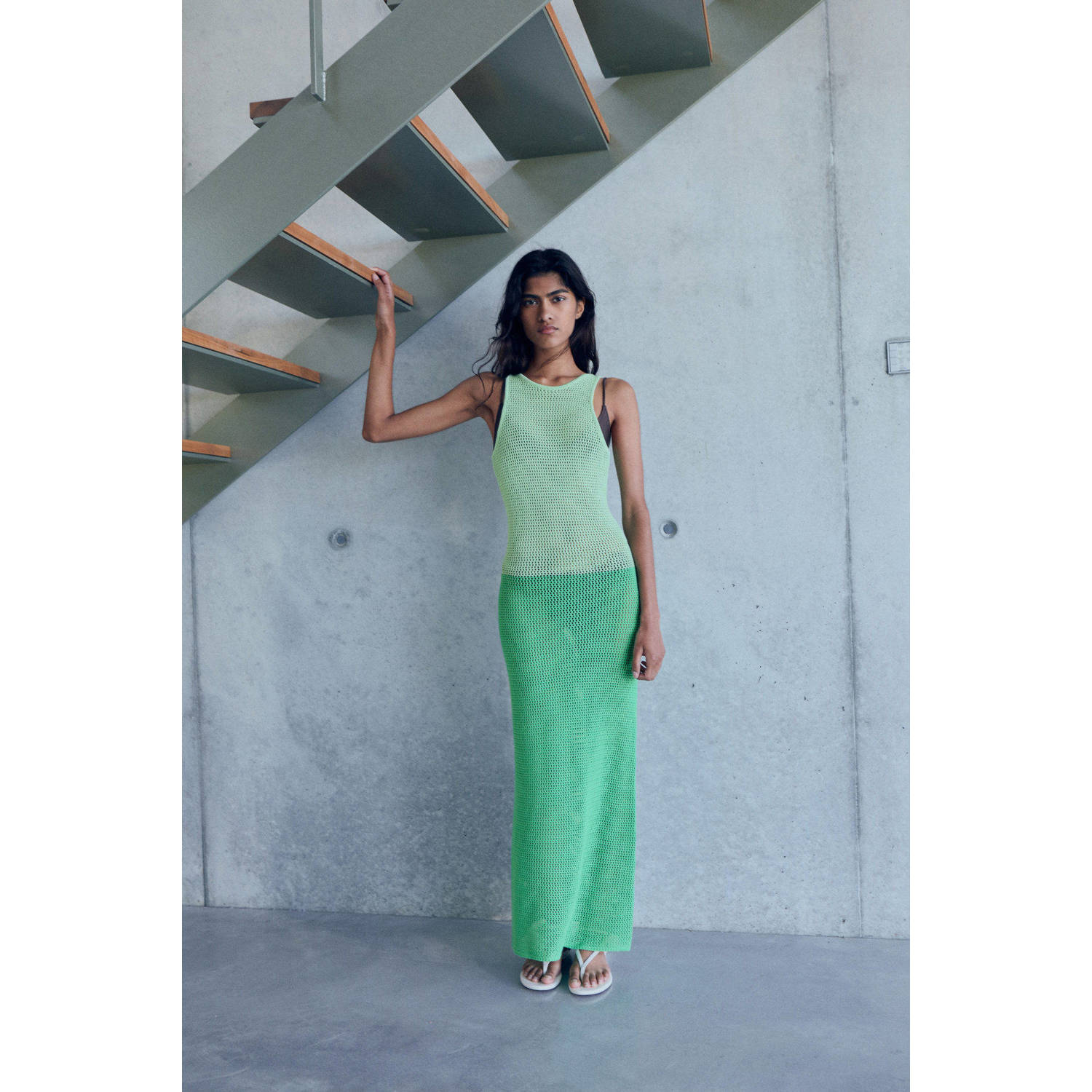 Mango maxi jurk crochet groen