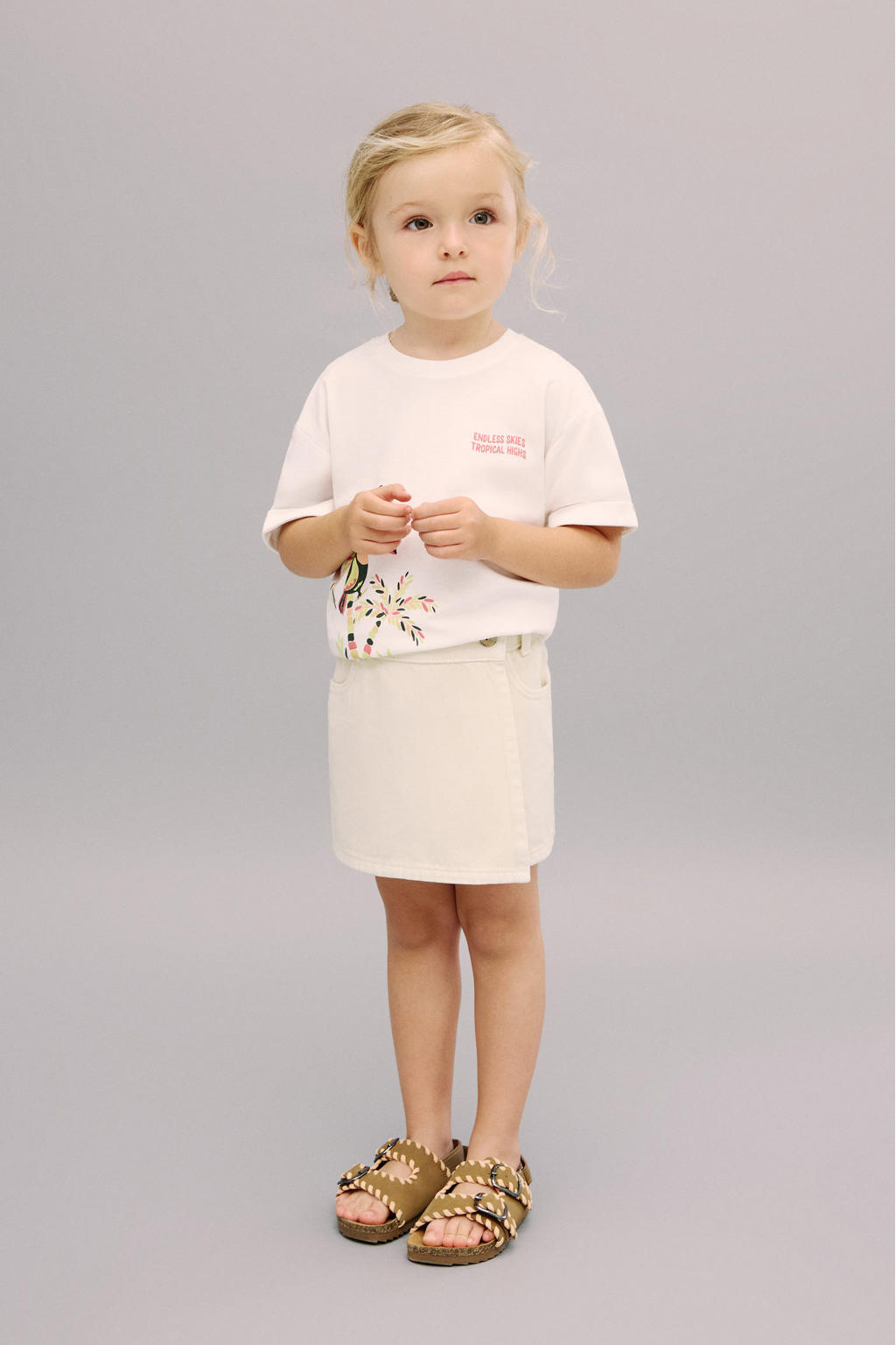Beige meisjes Mango Kids skort van denim met knoopsluiting en effen