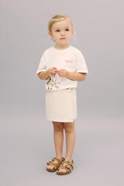 thumbnail: Beige meisjes Mango Kids skort van denim met knoopsluiting en effen
