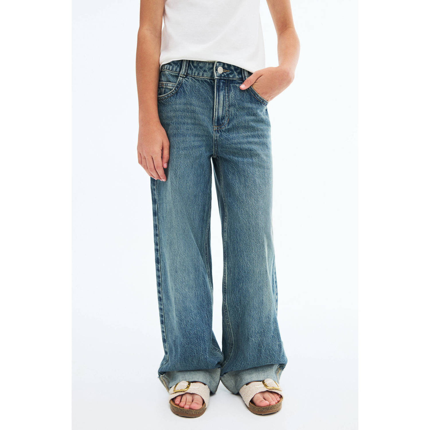 Mango Kids wide leg jeans dark blue denim