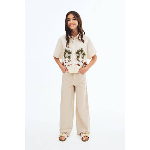 Mango Kids wide leg jeans beige afbeelding