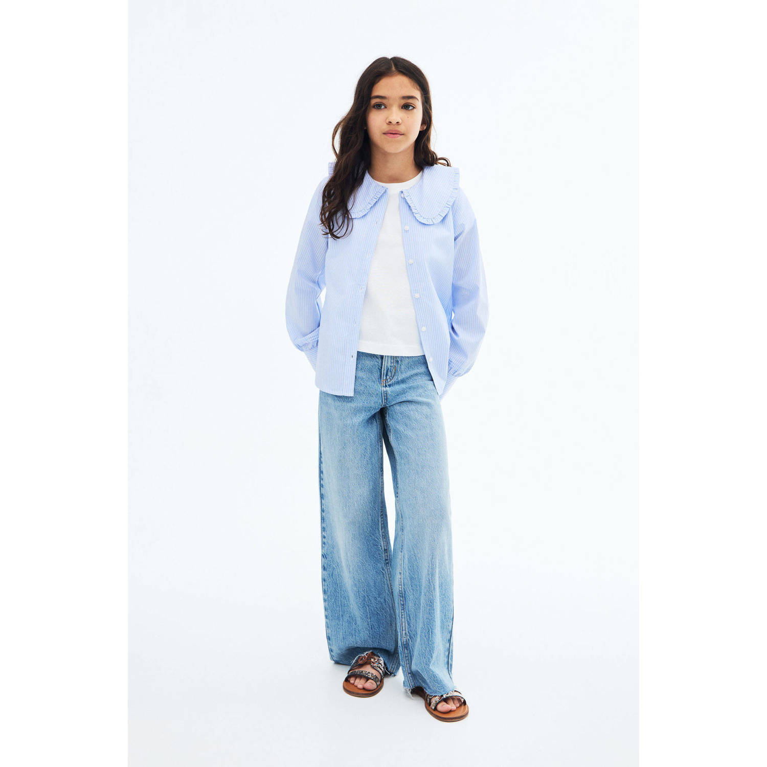 Mango Kids wide leg jeans medium blue denim