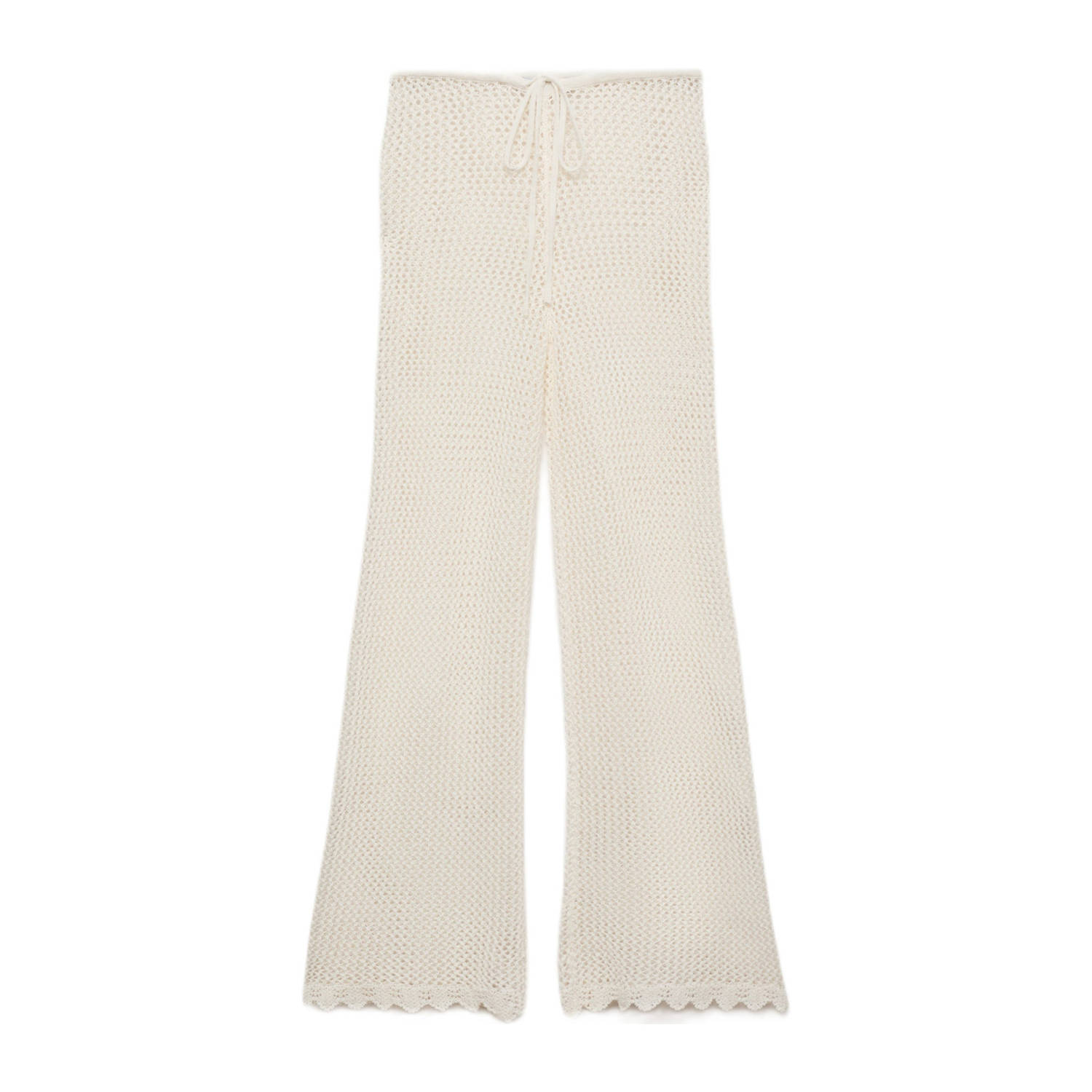 Mango straight regular waist broek ecru gehaakt