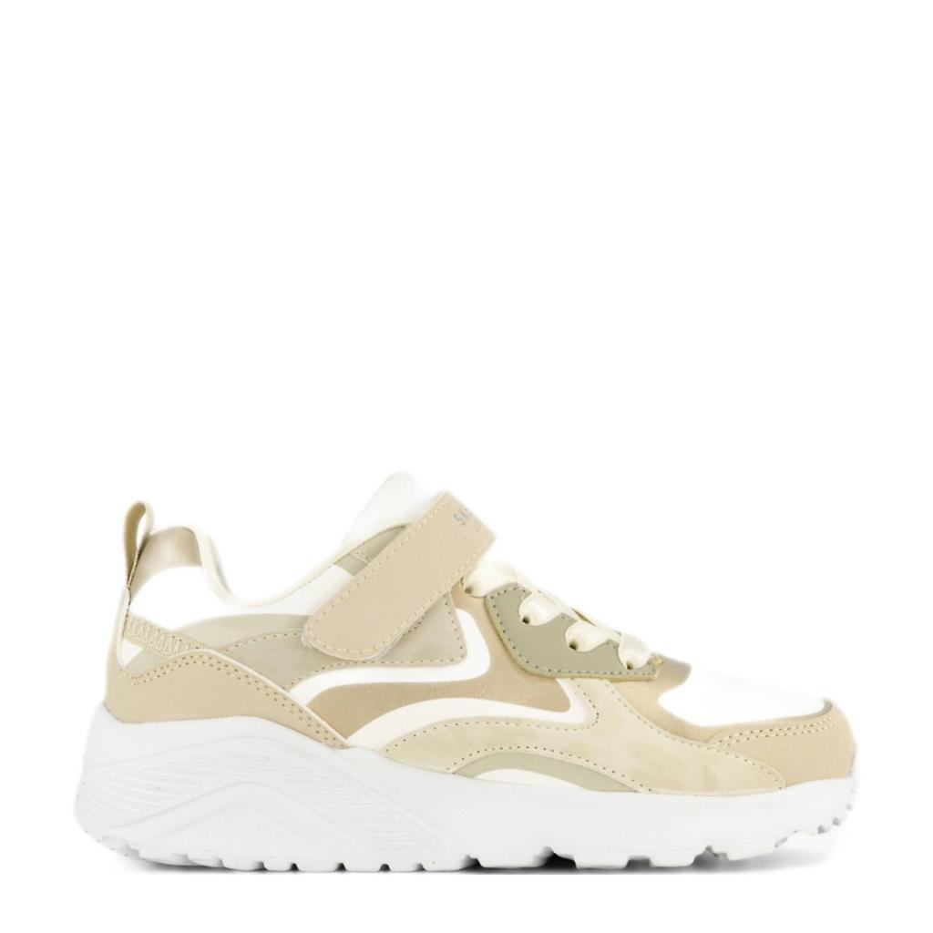 Beige meisjes Skechers chunky sneakers van imitatieleer met elastische veter- met klittenbandsluiting