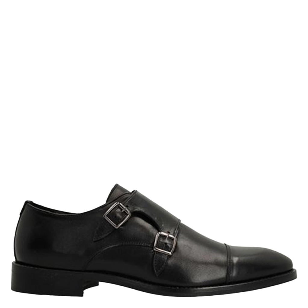 Zwarte heren Manfield leren gespschoenen