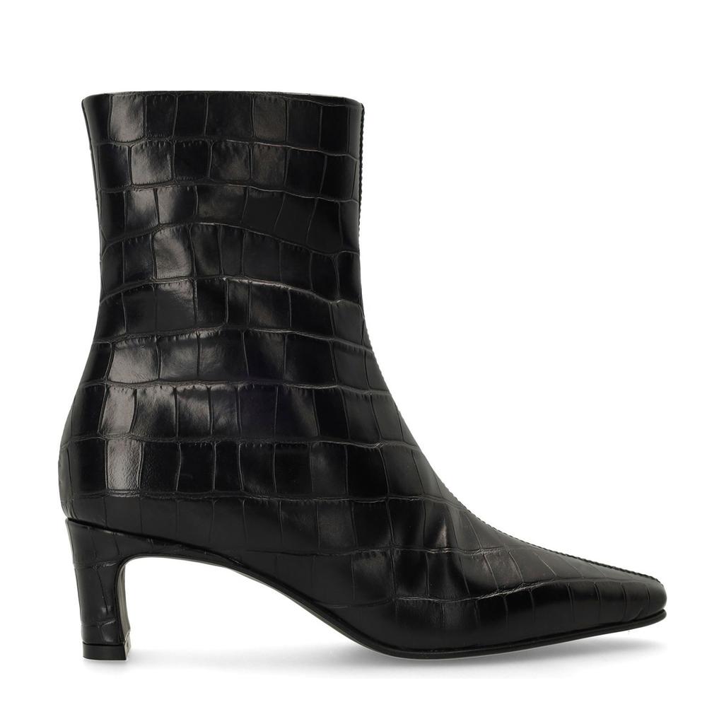 Zwarte dames Manfield leren enkellaarzen met ritssluiting en crocoprint