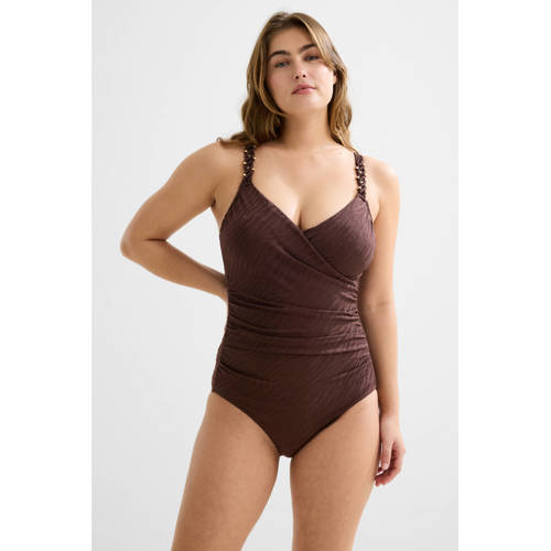 BEACHWAVE corrigerend badpak met textuur donkerbruin afbeelding