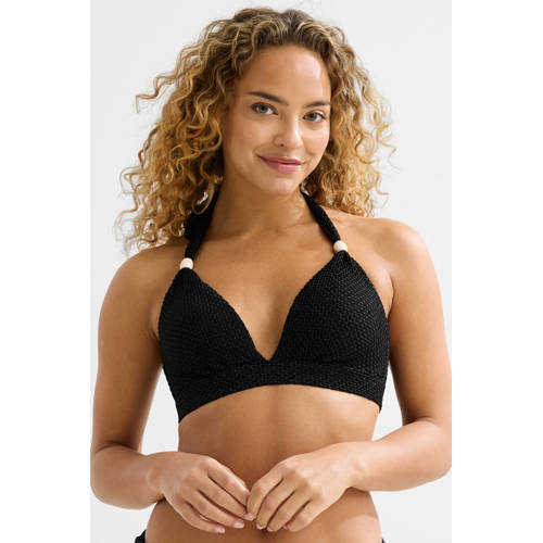 BEACHWAVE voorgevormde push-up bikinitop met lurex en textuur zwart afbeelding