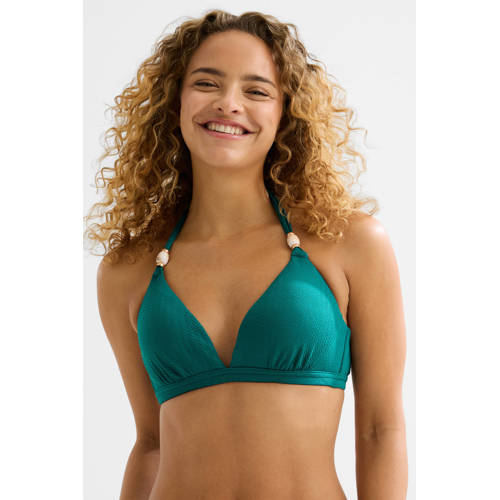 BEACHWAVE voorgevormde halter bikinitop met textuur groen afbeelding
