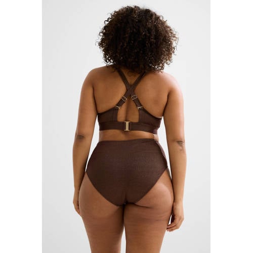 BEACHWAVE Curve high waist bikinibroekje met lurex donkerbruin afbeelding
