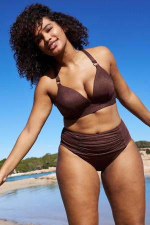 high waist bikinibroekje met lurex donkerbruin
