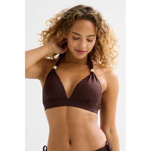 BEACHWAVE voorgevormde push-up bikinitop met textuur donkerbruin afbeelding
