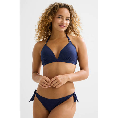 BEACHWAVE strik bikinibroekje met lurex en textuur donkerblauw afbeelding