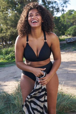 voorgevormde beugel bikinitop met lurex en textuur zwart