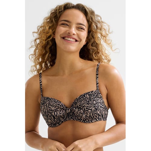 BEACHWAVE voorgevormde beugel bikinitop beige/zwart afbeelding