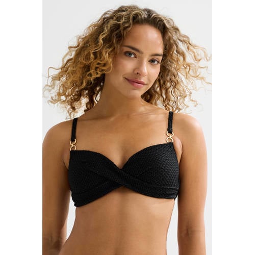BEACHWAVE voorgevormde beugel bikinitop met lurex en textuur zwart afbeelding