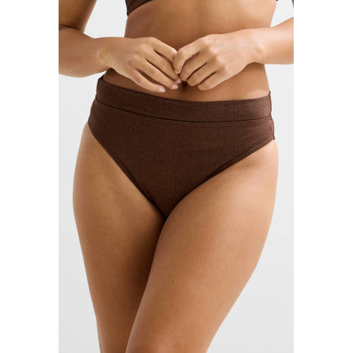 BEACHWAVE high waist bikinibroekje met lurex donkerbruin afbeelding